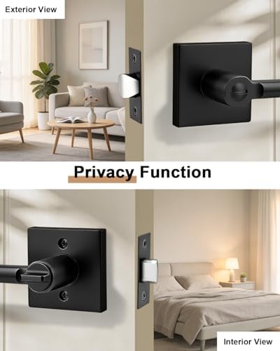 Probrico Interior Door Handles with Lock, Matte Black Privacy Levers for Bedr...