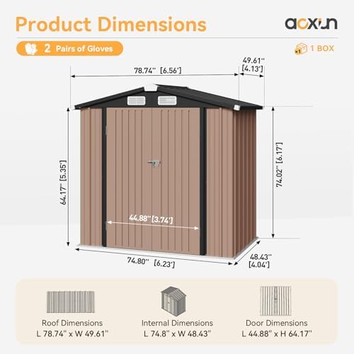 Aoxun 6x4 FT Outdoor Storage Shed, Brown
