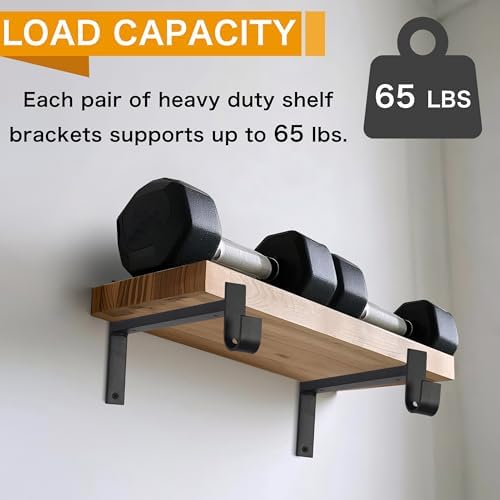 EZYDECOR Closet Rod Bracket Shelf Brackets with Hook Black 10 Inch 6 Pack