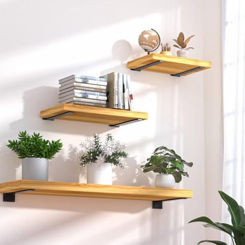 6 Pack - 16 inch Black Hidden L Shelf Bracket (1/5 Inch Thicked) Iron Floatin...