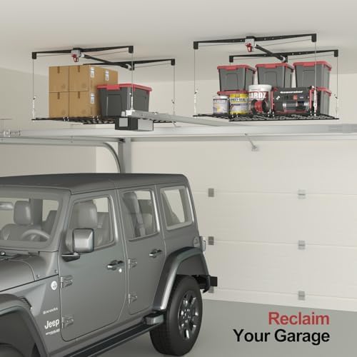Overhead Garage Storage Rack for 12–14 FT Ceiling, Heavy-duty 4x4 FT Ceiling ...