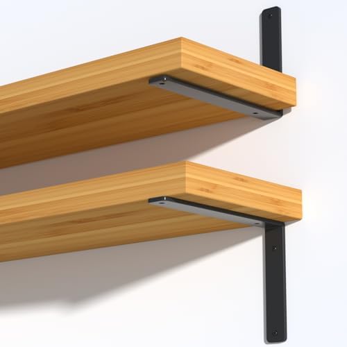 12 Pack - L 6" x H 4" x W1.5, 5mm Thick Black L Shelf Bracket, Iron...