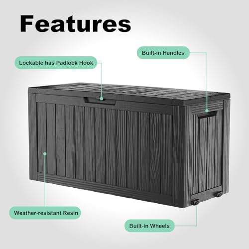 Outdoor Waterproof Resin Storage Deck Box Lockable Outside Bench UV Resistant...