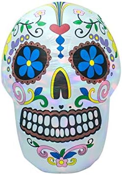 AJY 4 Feet Colorful Skull Halloween Inflatable Built-in LED Lights