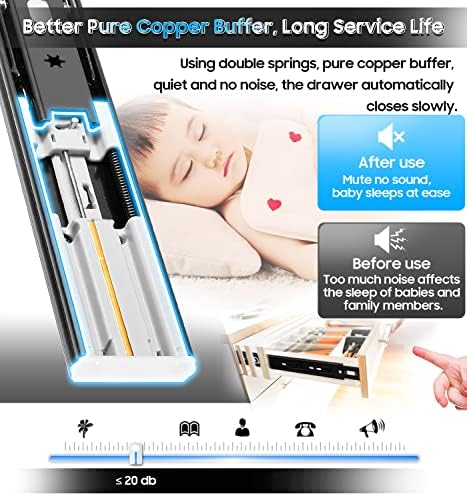 YENUO Soft Close Drawer Slides Full Extension Ball Bearing 12–24 Inch 100LB