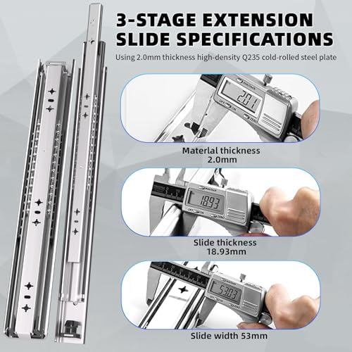 1 Pair 260 Lbs Heavy Duty Drawer Slides 12 14 16 18 20 22 24 26 28 30 32 36 40 inch Full Extension Ball Bearing Side Mount Cabinet Industrial Rail Tool Box Runner(12 inch, with M5 Screws)