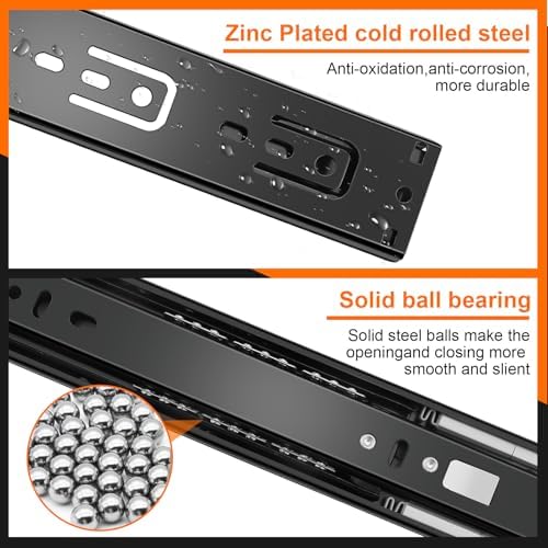 10 inch Drawer Slides 6 Pairs (12pcs) Soft Close 3 fold Full Extension Side M...