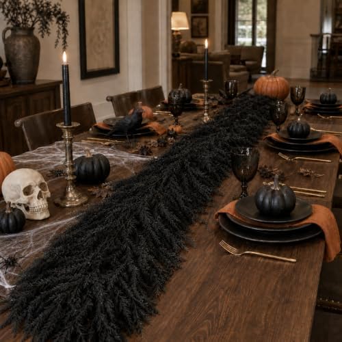 Black Halloween Mantle Garland Decor Gothic Garlands for Decorations 6Ft Fire...