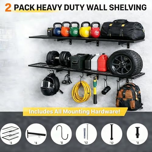 2-Pack Garage Wall Shelving, 46" × 12" Wall Mounted Floating Shelf,...