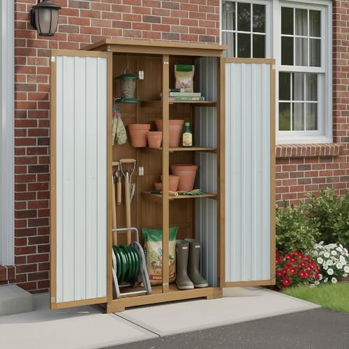 Outdoor Storage Cabinet with Shelves, Weatherproof Tool Shed for Patio