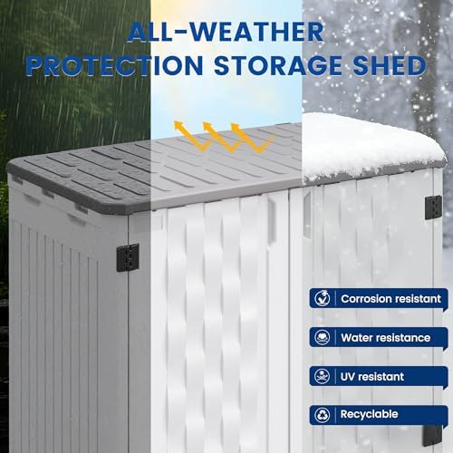 UDPATIO 67 Cu.Ft Vertical Outdoor Storage Shed, HDPE Resin Sheds,White