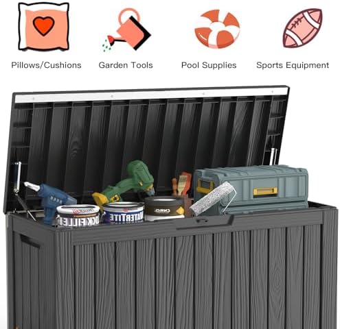 Mars Villa 90 Gallon Outdoor Storage Box, Deck Box Waterproof, Black