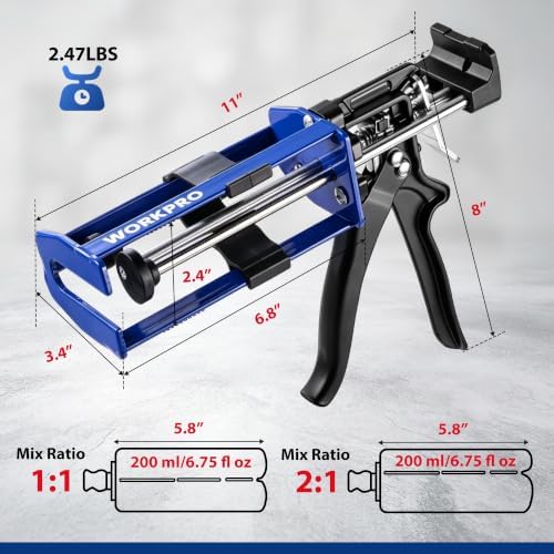 WORKPRO 200ML Dual Cartridge Epoxy Gun, Heavy Duty Caulking Gun