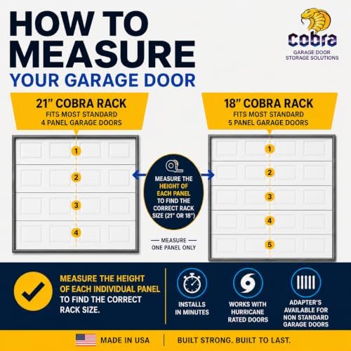 Cobra Storage Garage Door Storage Rack - 21" Black ABS Plastic Fishing R...