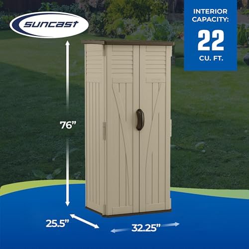 Suncast Vertical Shed, Compact Outdoor Storage System, 22 Cu. Ft. Capacity, S...