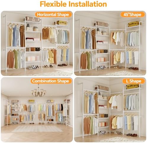 Higeego W4 Wall Mounted Clothes Rack, Industrial Pipe Clothing Rack, White