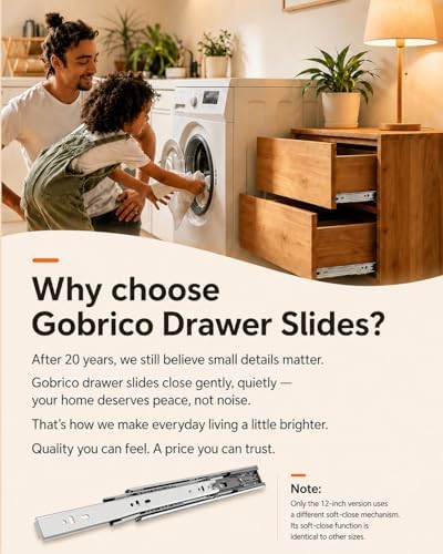 Gobrico Drawer Slides 20 inch 2 Pair，Soft Close Drawer Slides 3 Fold, Hardwar...