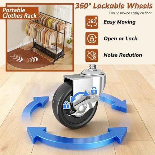 Clothes Rack 210 LBS Double Rods Extra Storage Basket