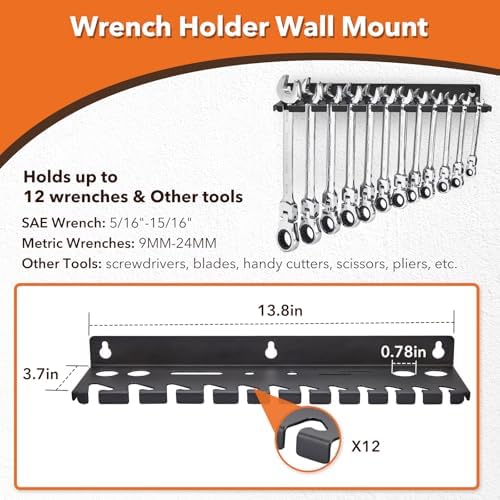 4Pcs Wall Mount Tool Organizer Set,Include Screwdriver Organizer,9mm-24mm Wre...