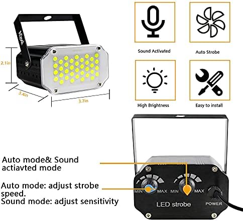 2-Pack Halloween Strobe Lights for Parties, Mini 36 LED White Strobe