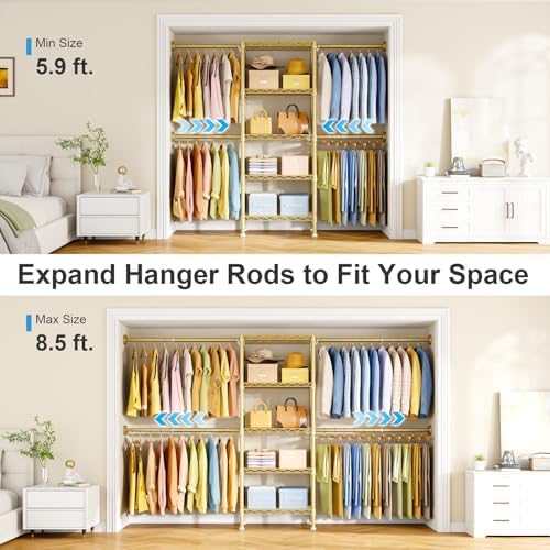 Ulif M2 Wall Mounted Closet System, Gold Clothes Rack Mount onto the Wall