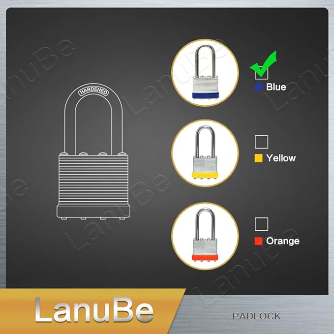 LanuBe Lock Laminated Steel Keyed Padlock, Keyed Alike Locks, Long Shackle (1...