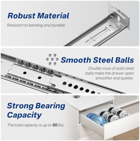14 Inch Center Mount Drawer Slides 4 Pcs, Heavy Duty Hidden Rails