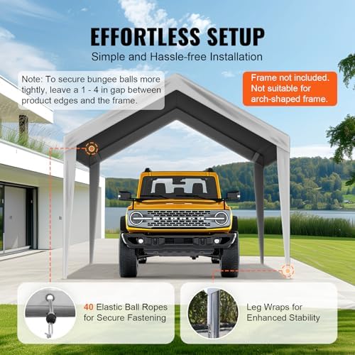 VEVOR Carport Replacement Canopy Cover 10 x 20 ft, Garage Top Tent Shelter Ta...