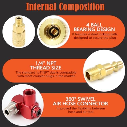 48Pcs 1/4"NPT Air Coupler & Plug Kit,Male Female Quick Connect Air F...
