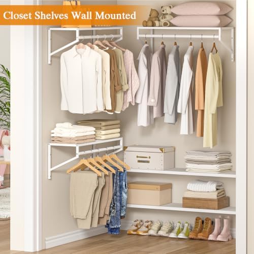 ThreeHio 3 Pack Closet Shelves Wall Mounted, 2.7 ft x 11.8in Wire Closet Shel...