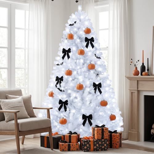 6ft White Prelit Christmas Tree with 300 LED White Lights, 726 Dense Branch T...