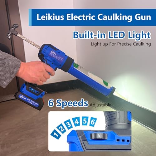 Electric Caulk Gun with LED Light, 6 Speed Adjustment for Kitchen Bathroom Fi...