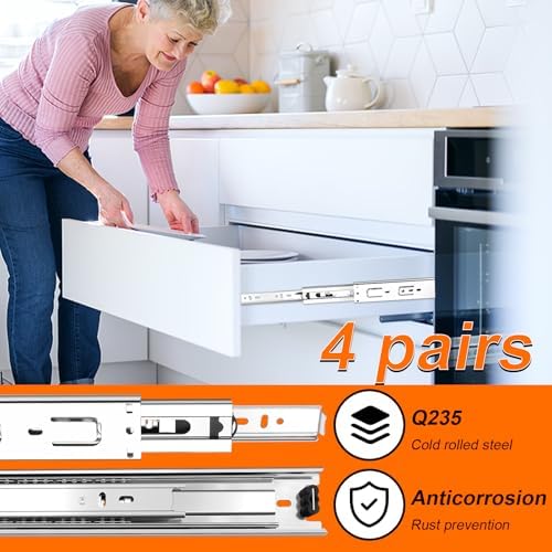 22 inch Drawer Slides 4 Pairs (8pcs) 3 fold Full Extension Side Mount Cabinet...