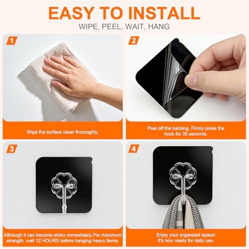 DDMY 100 Pack Adhesive Wall Hooks 50LB Heavy Duty Black Sticky Hook