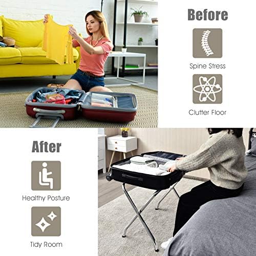 Tangkula Chrome Luggage Rack for Guest Room, No Assembly Required, Folding Me...