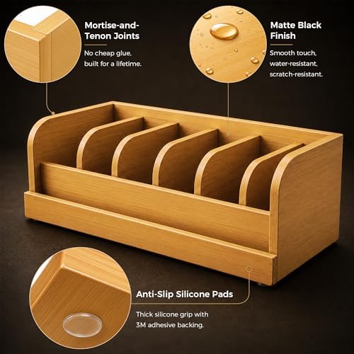 MinBoo Bamboo Belt Organizer Box,6 Grids Belt Rack, Belt Organizer for Closet...