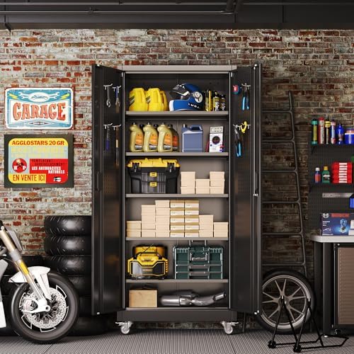 Reemoon 5 Adjustable 170 lb Shelves, Lockable Doors, Door pegboard and 4 Remo...