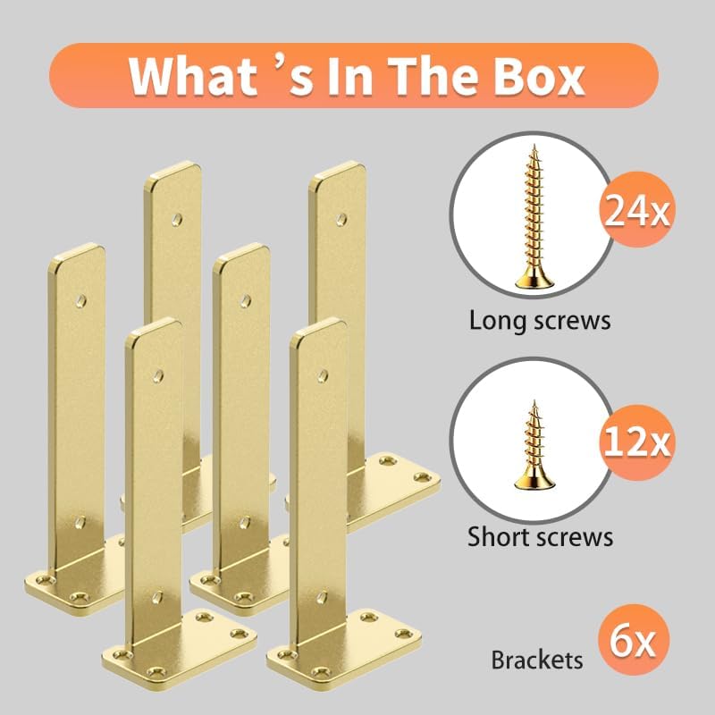 Gold Heavy Duty Iron Shelf Brackets,6 inch,Floating Brackets Upgraded, Heavy ...