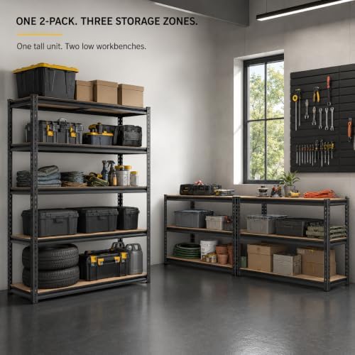 2 Pack Garage Shelving, 36"W x 16"D x 72"H, 5-Tier Storage Rack