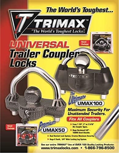 Trimax Premium Universal Die Cast Unattended Trailer Lock, Huge 9/16" Di...