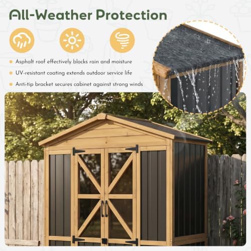 Outdoor Storage Cabinet, Weatherproof Garden Shed with 6 Shelves for Tools