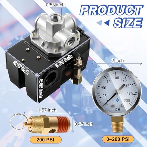 Dreyoo Air Compressor Pressure Switch,135-175 PSI, 4 Port, 20 Amp, 1/4 NPT
