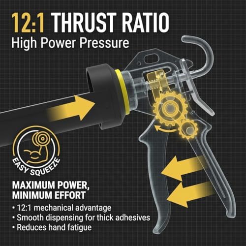 112 Series Manual Caulking Gun - 29 oz Cartridge Dispenser, 12:1Thrust Ratio,...