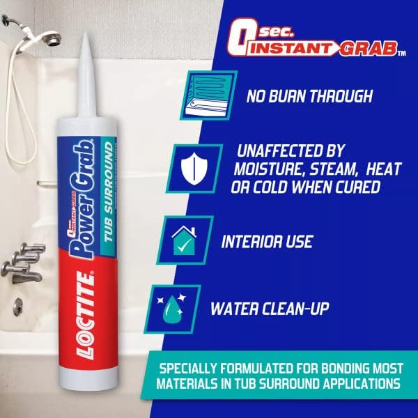 Loctite Power Grab Tub Surround Construction Adhesive, 9 fl oz, Cartridge (12...