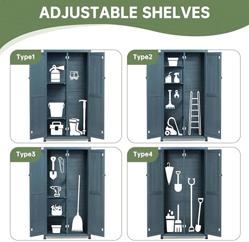 Outdoor Storage Shed with Floor & Adjustable Shelves, Wooden Garden Tool ...