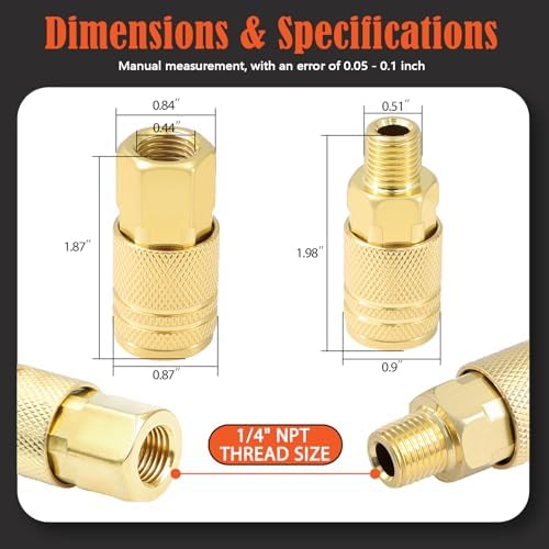 48Pcs 1/4"NPT Air Coupler & Plug Kit,Male Female Quick Connect Air F...