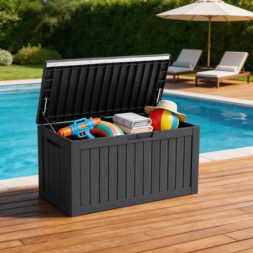 Mars Villa 90 Gallon Outdoor Storage Box, Deck Box Waterproof, Black