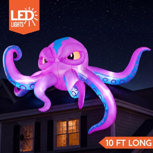 JOYIN 10FT Long Halloween Inflatable Rooftop Octopus Decoration with Built-in...