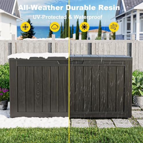 ROJIK Deck Box Storage Bench with Wheels Outdoor, 140 Gallon, Black