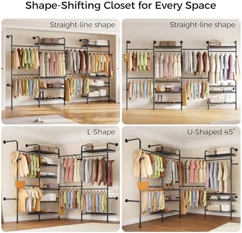 Closet Organizers and Storage, 4-Row Heavy Duty Clothes Rack for Hanging Clot...